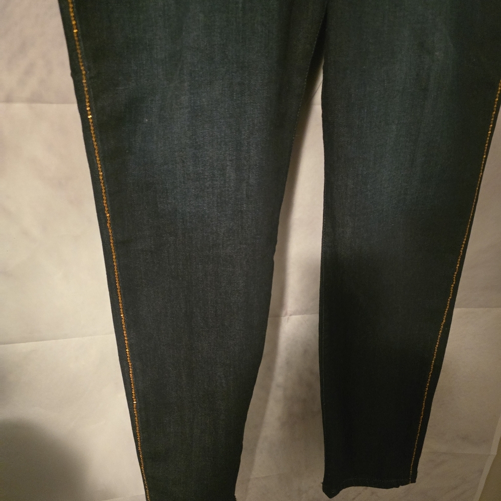 Dark Blue Jeans with Gold Stitching